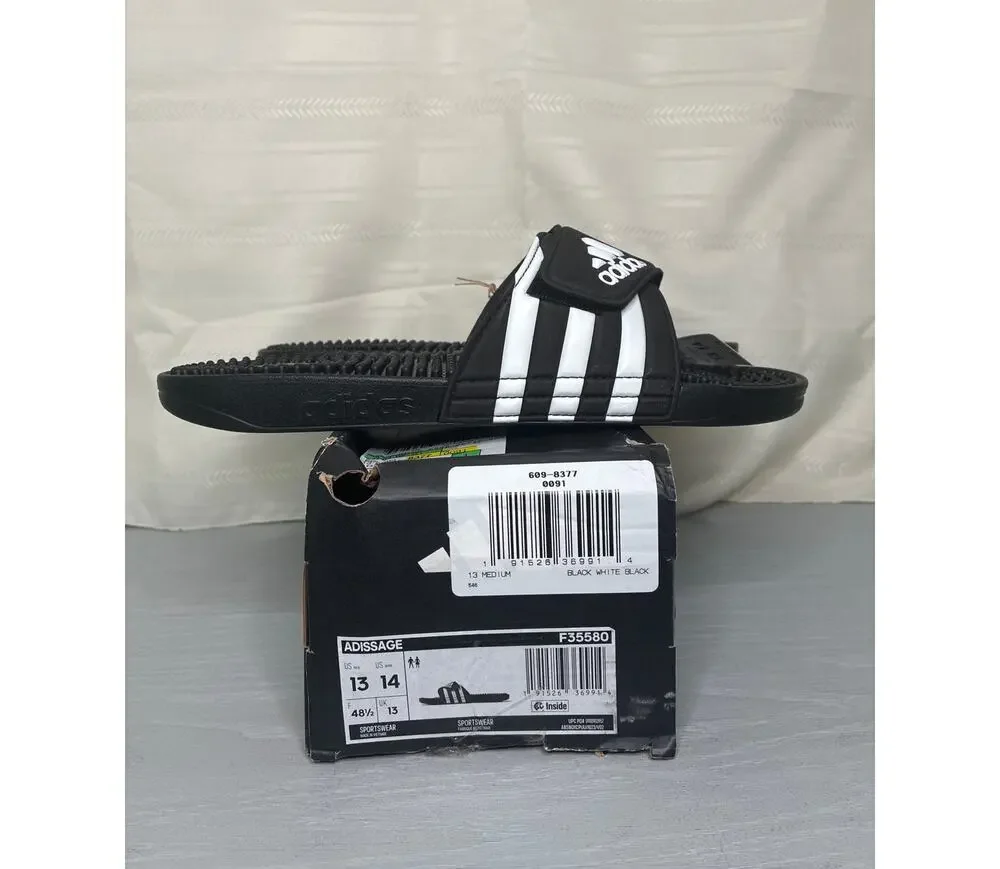 Adidas Adissage Massage Slide Sandals Black White Mens 13/Womens 14